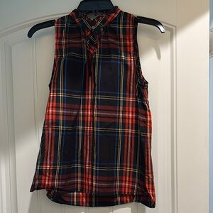 J. Crew Christmas Red and Black Plaid Sleeveless Top